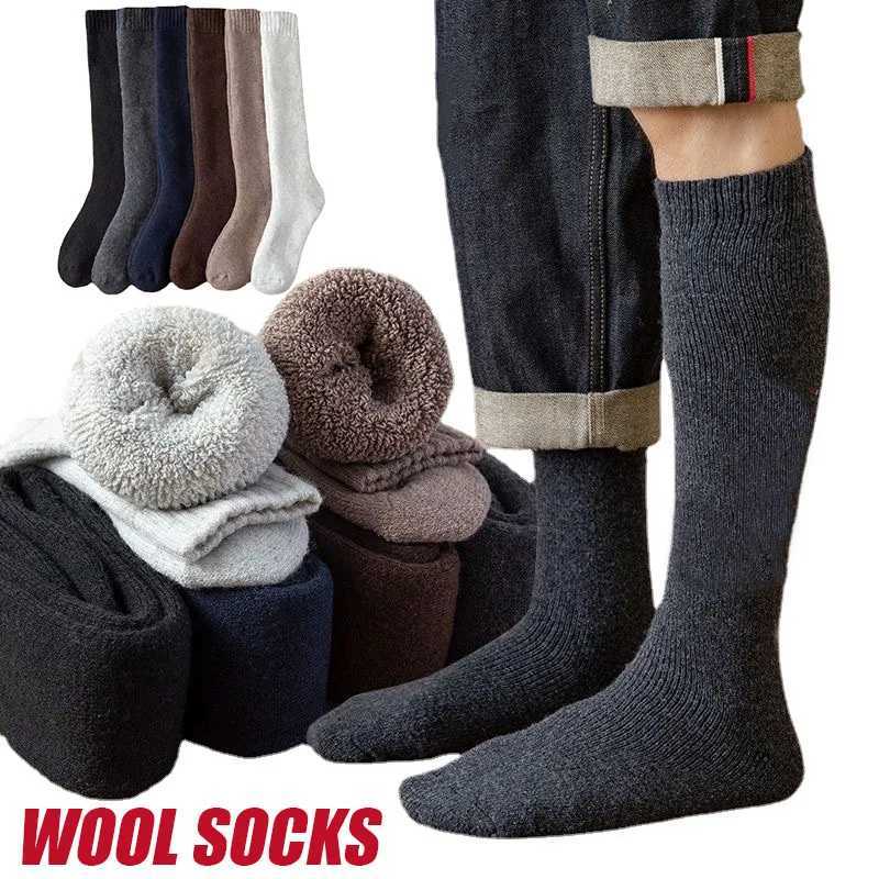 5pairs/Mens Winter Knee Stockings Merino Wool Super Thick Warm Compression Winter Towel Socks Wrap Calf Thick Tall SocksEU38-46XJ241019