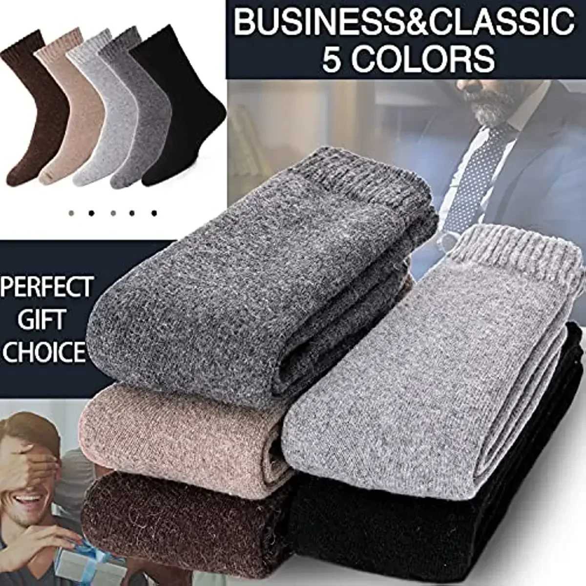 5Pairs Winter Warm Women Socks Wool Male Men Socks Super Thicker Solid Socks Merino Wool Socks Against Cold Snow Terry SocksXJ241019