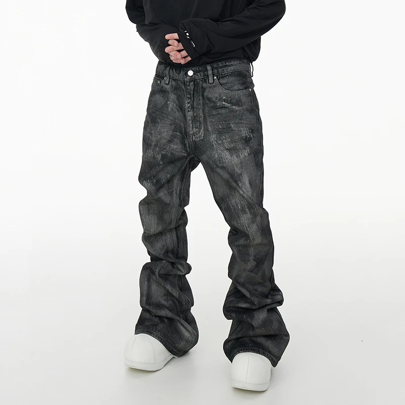 PFNW Autumn Male Denim Pants Loose Handmade Brush Coating Slim Heap Up Straight Wide Leg Mens Jeans Stylish 2024 12C519 241008