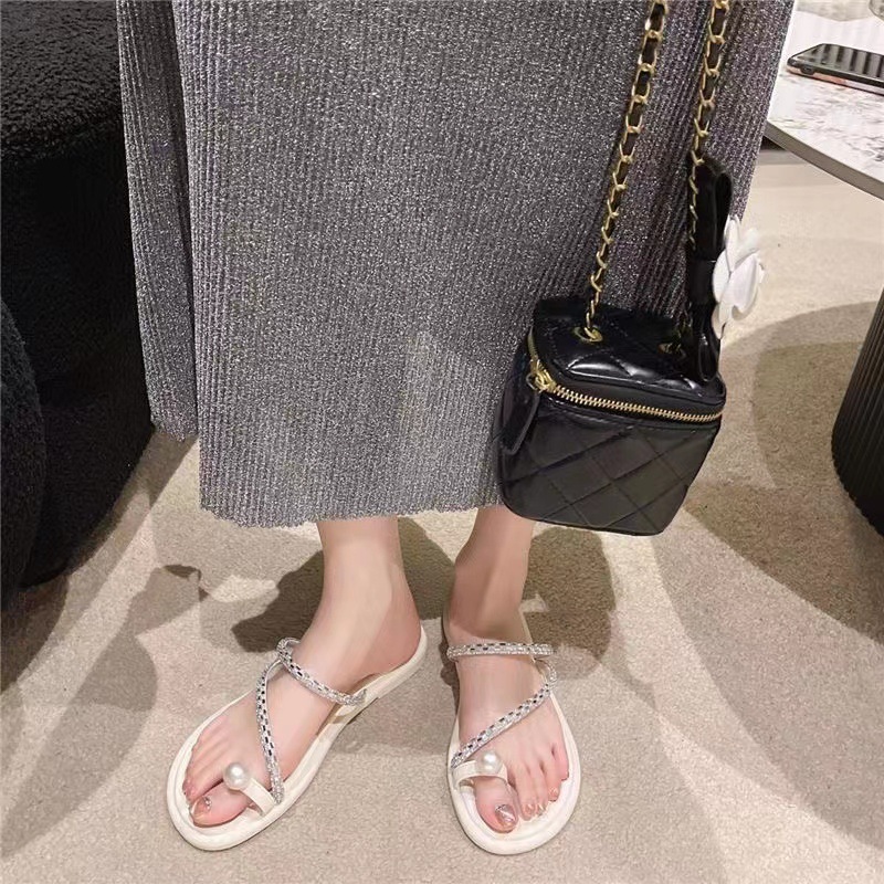 Wearing Slippers Women Internet Famous Fashionable Rhinestones French Style Sandals Super Fairy Matching Skirts Flat For Summer Outings Ddmysaturn