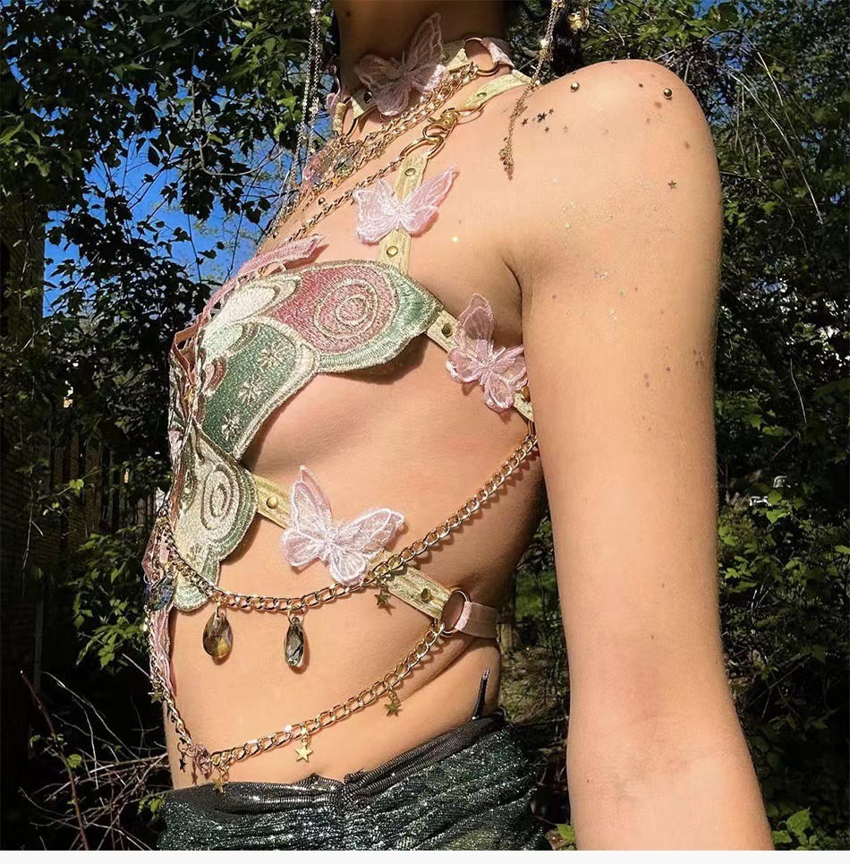 Butterfly tie spaghetti strap sexy girl style slim fit slimming beauty back strap vest female design sense strapless top