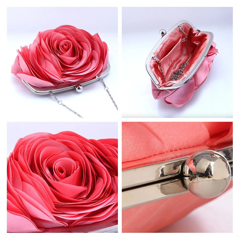 Satin Rose Evening Club Bag er Dinner Party Flower Wallet White Purple Red 241018