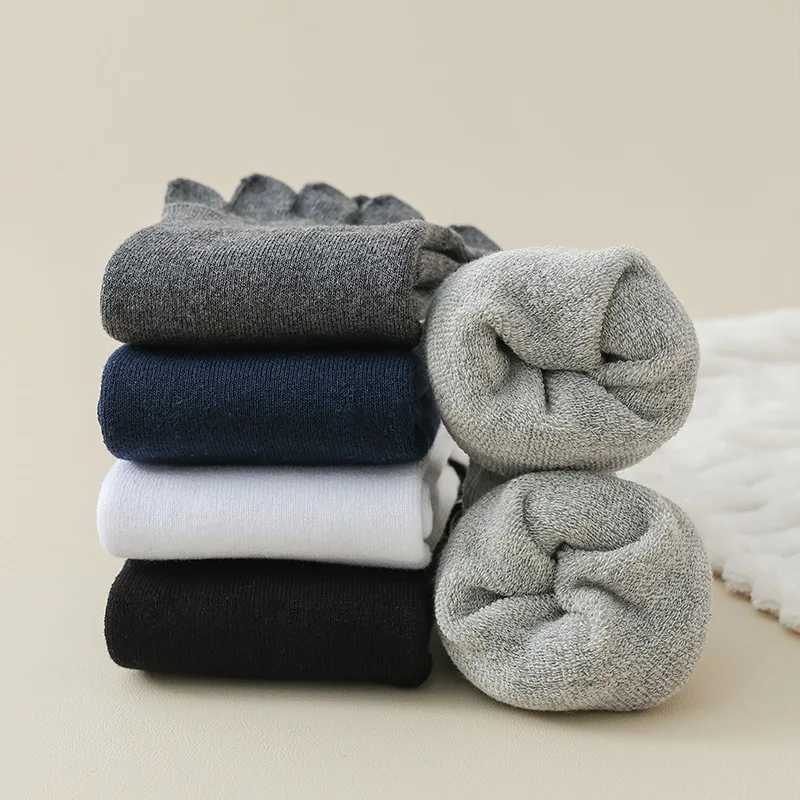 5 Pairs Large Thick Cotton Socks with Toes Men Women Autumn Winter Thermal Five Finger Sock Solid Color Warm Terry Loop HosieryXJ241019