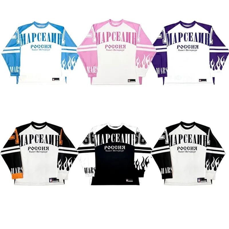 Y2K retro football sports shirt long sleeved T-shirt mens Harajuku oversized T-shirt Gothic letter graphic printed 241019