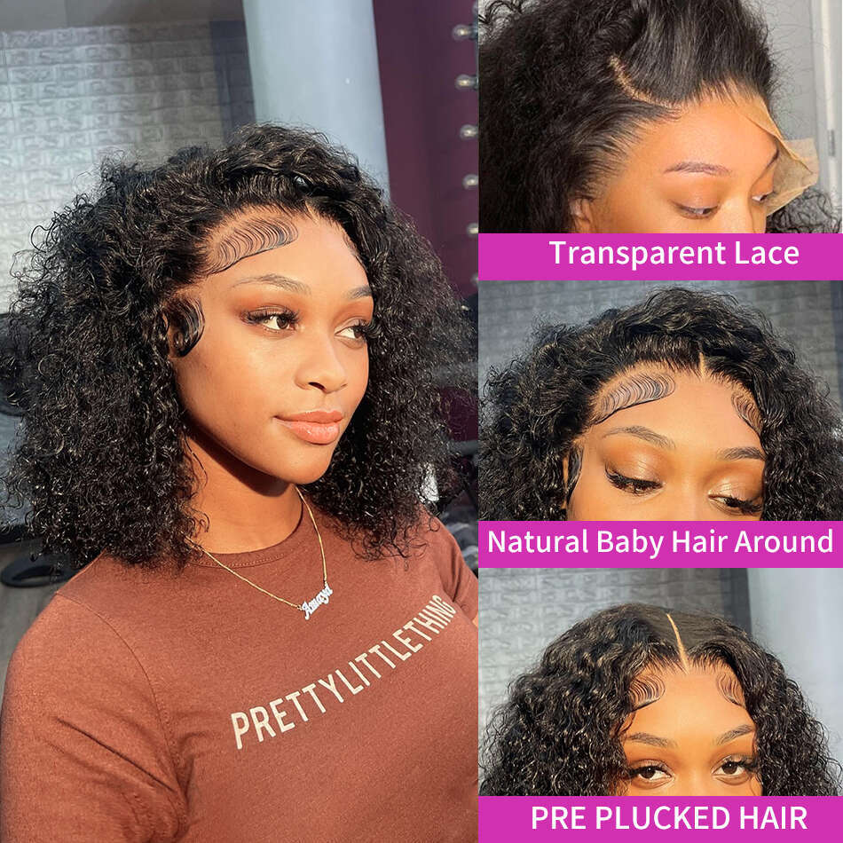 Full Lace Front Deep Wave Synthetic Wig in Glossy Black 180% Colored Curly Lace Closure, 360 Degree Glueless with 150 Density