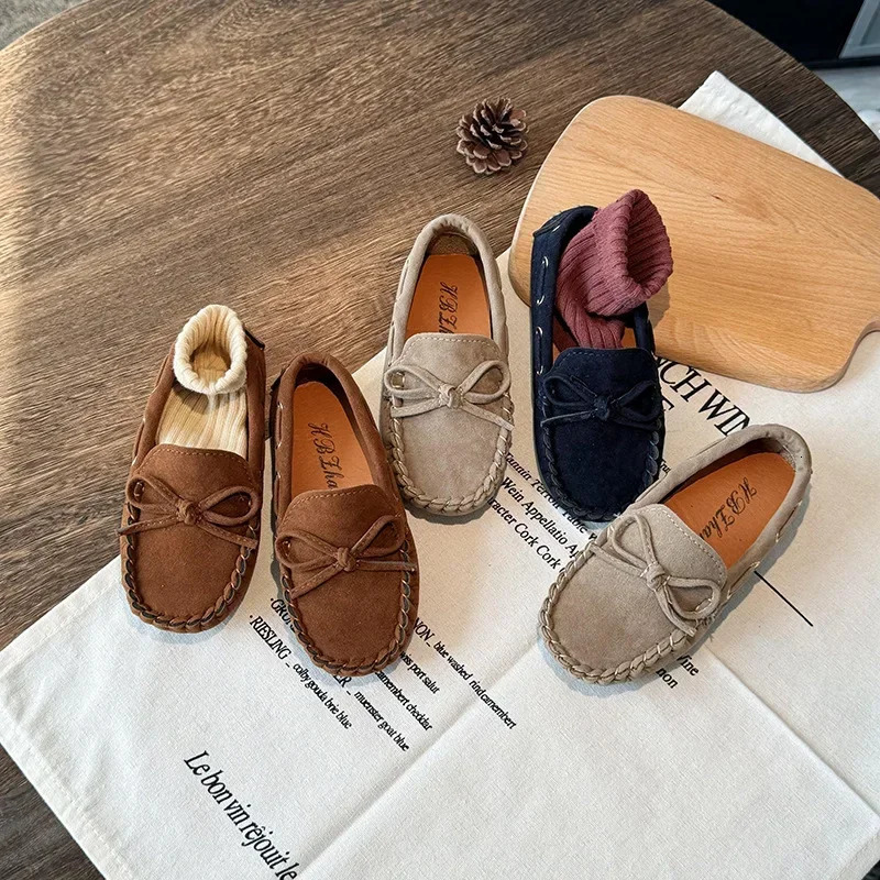 Children Casual Flats 2024 Fabric Moccasin with Simple Bow Girls Minimalist Style Princess Shoes Anti Slip Wearresistant y241018