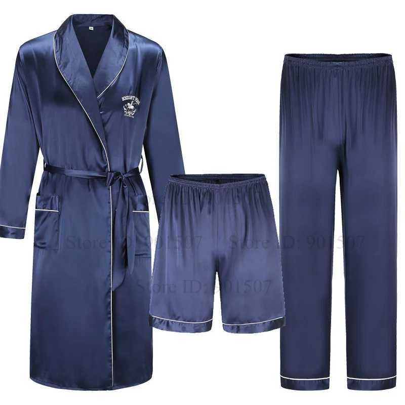 Men Homewear Leisure Sleeprobes Satin Robe Summer Spring Nightwear Male Casual Kimono Bathrobe Ice Silk Sleepwear NightgownXJ241018
