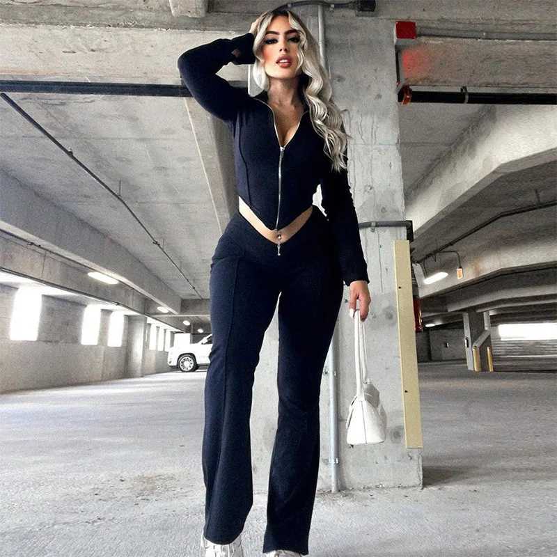 Womens Two Piece Pants Bangniweigou Womens Solid Color Set Zip Up Ultra Thin TopHigh Waist Ultra Thin Micro Flash Pants Two Piece Lounge Set AutumnWin