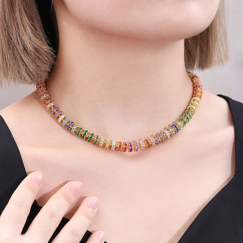 selling Brazilian style colorful CZ necklace 40cm 45cm 50cm Riviera gold-plated womens fashionable zircon necklace 241018