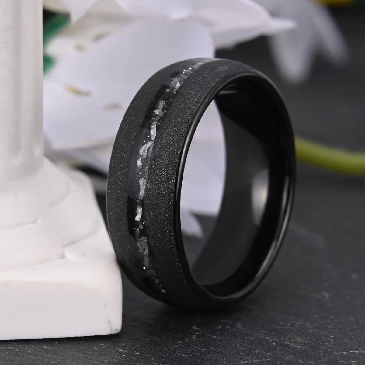 Black sandblasted meteor 8mm tungsten carbide ring suitable for mens and womens weddings engagement rings anniversary gifts unisex style Y241019