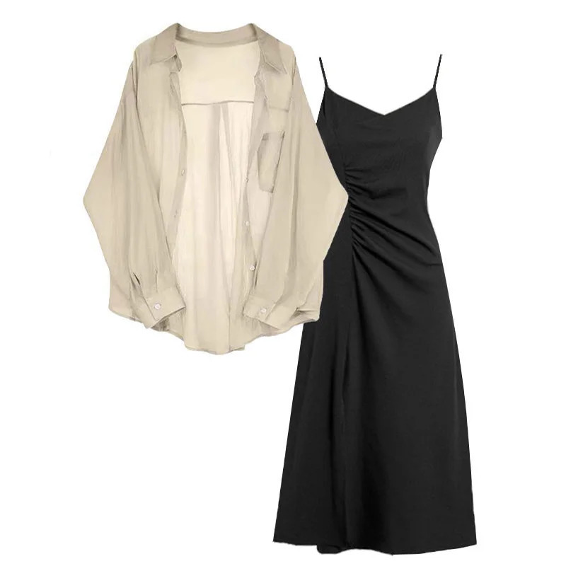Womens Summer Set Fashion Ultra Thin Set with Sunscreen Chiffon Shirt Lifting Two Piece Set 241018