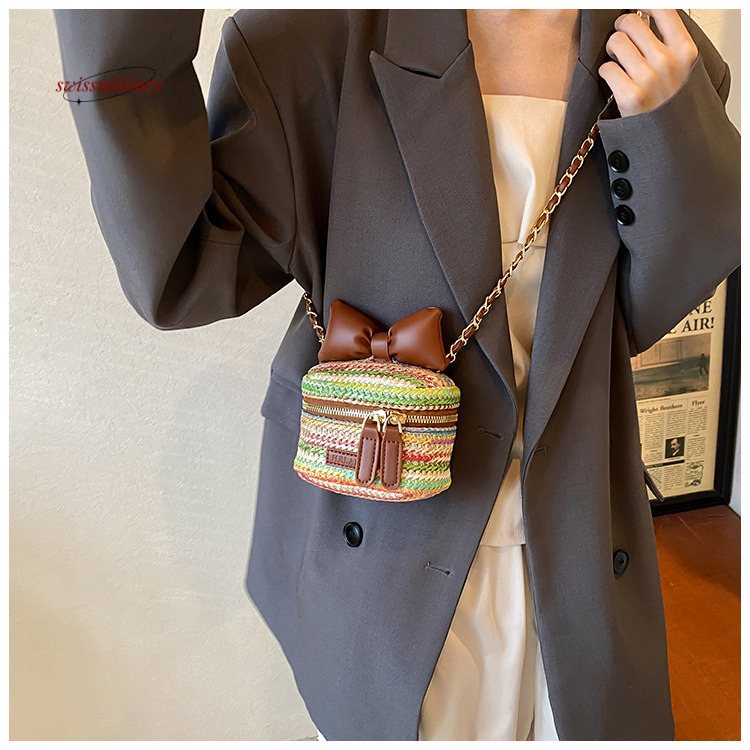 Summer new woven with rainbow stripes, single shoulder crossbody chain box, small square bag, Bohemian style mobile phone bag #24 swissmilitary