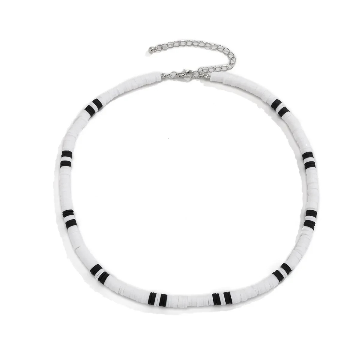 Simple polymer clay black and white necklace for mens summer retro short clavicle chain party jewelry gift 241018