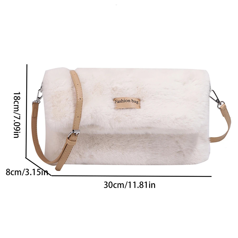 Womens plush cross bag adjustable shoulder strap fluffy handbag retro fur shoulder bag square homeless bag winter date wallet 241018