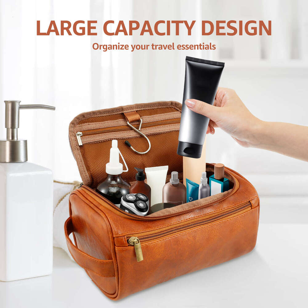 1Pcs Travel Toiletry Bag For Men Leather Water Resistant Toiletries Organizer With Handle Versatile Cruise Ship Essentials