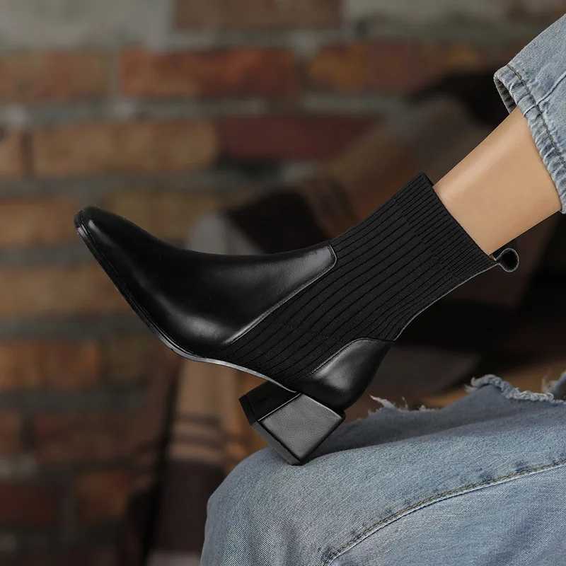 2023 Autumn/Winter New Ankle Socks Shoes Womens Fashion Large 43 Knitted Short Boots Womens High Heels Botas De Mujer Y241019