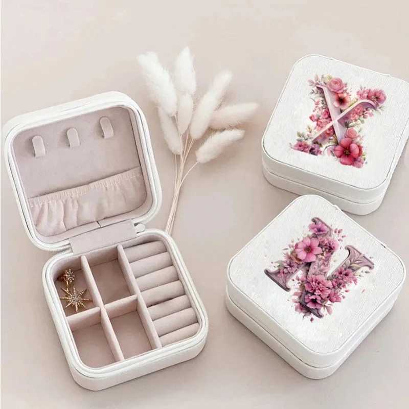 Flower Alphabet Print Jewelry Box Travel Girl Jewelry Box Wedding Bridal Maid Recommendation Mothers Birthday Best Gift Ring Box W241019