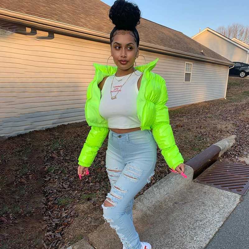 Women's Down Parkas BUILDING Y2K Winter PU Gloss Stand up Collar Casual Thick Filled Womens Jacket Y2410191DK7