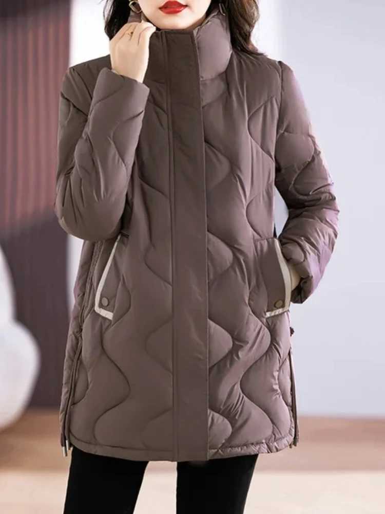 2023 Winter New Women Parkas Mid Length Standing Collar Down Cotton Overcoat Female Casual Thick Warm Windproof Jackets LadiesX241019