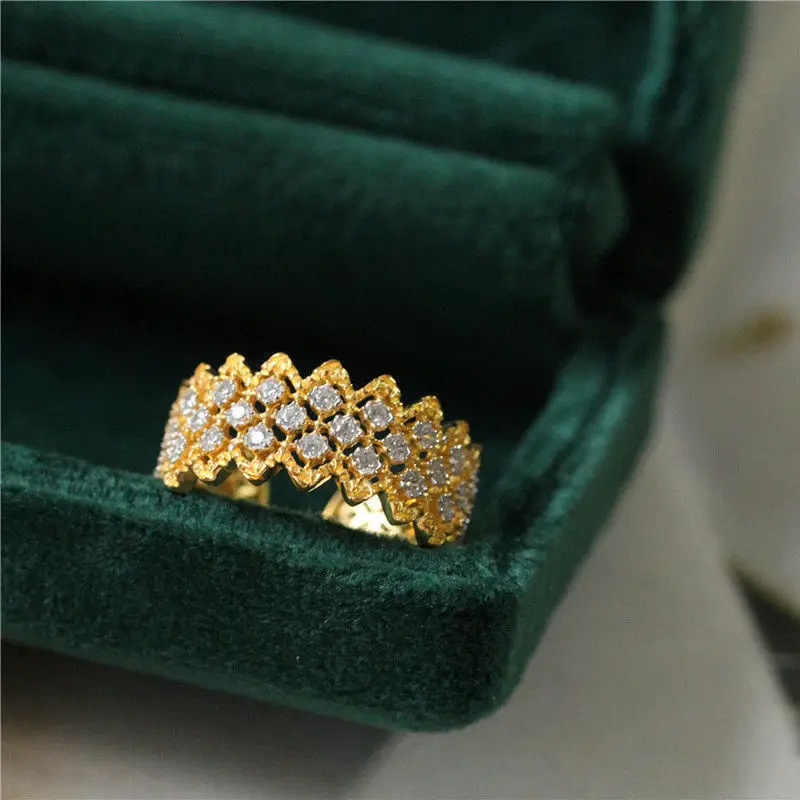 retro style womens wedding party open ring all zirconia carved finger ring jewelry gift 240925