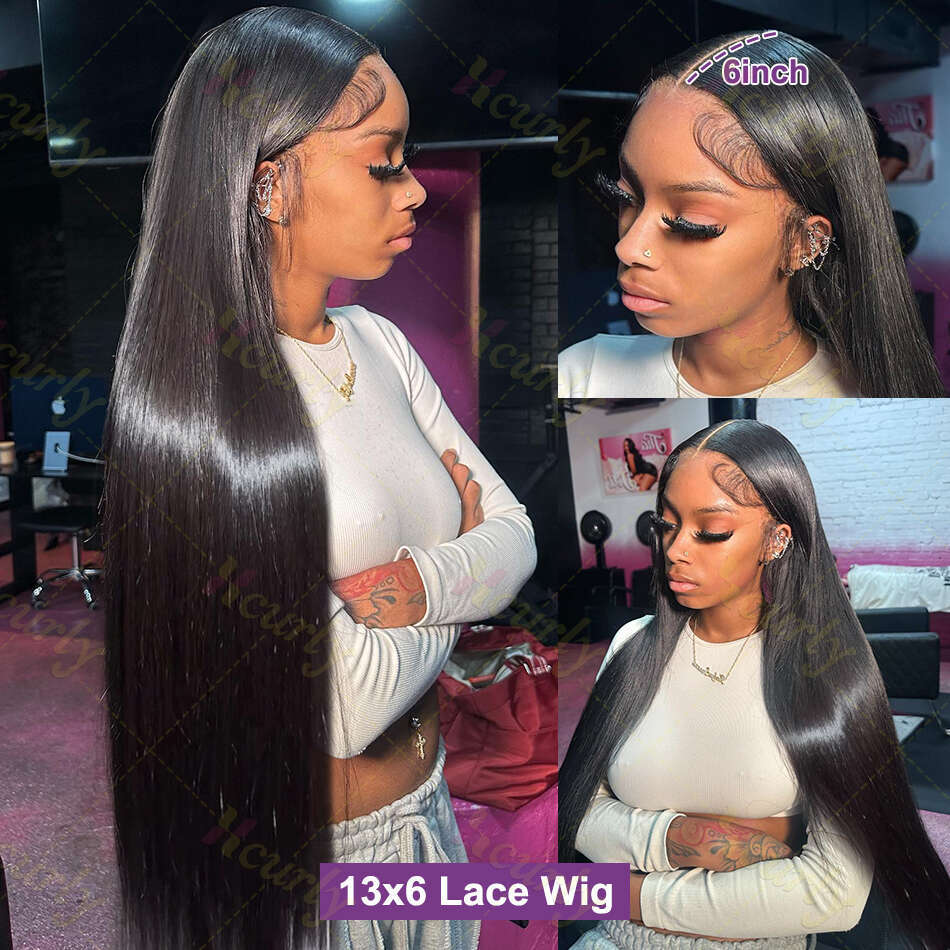 30 40 Inch Straight Front Human Hair 13x4 13x6 HD Transparent Lace Frontal For Women 220 Density Brazilian Wigs