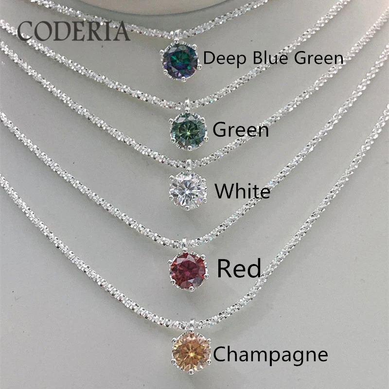GRA Certified Colored Necklace with Diamond Test 1 CT Pendant 925 Pure Silver Necklace Womens Wedding Jewelry 241018