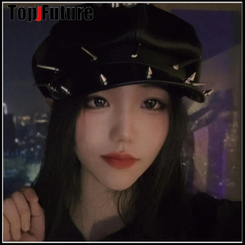 Harajuku Gothic Lolita Steampunk Hat with Rivet Nails Y2K Girls Metal Punk Nail Decor Hat 241018