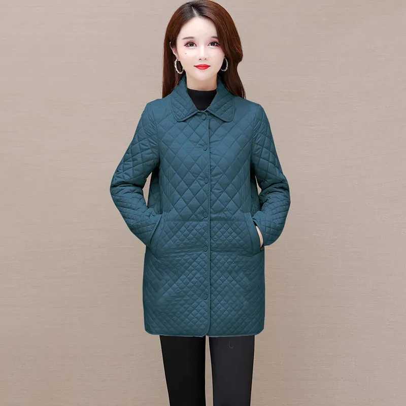 New Autumn Winter Women Diamond Grid Quilted Coats Fashion Oversized Female Korean Casual Thicken Warm Long Down Cotton JacketsX241019