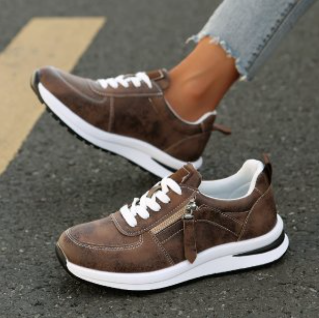 Fashion Sports Lace-Up Shoes: Versatile Plus Size Comfort, Grey & Brown 7c55