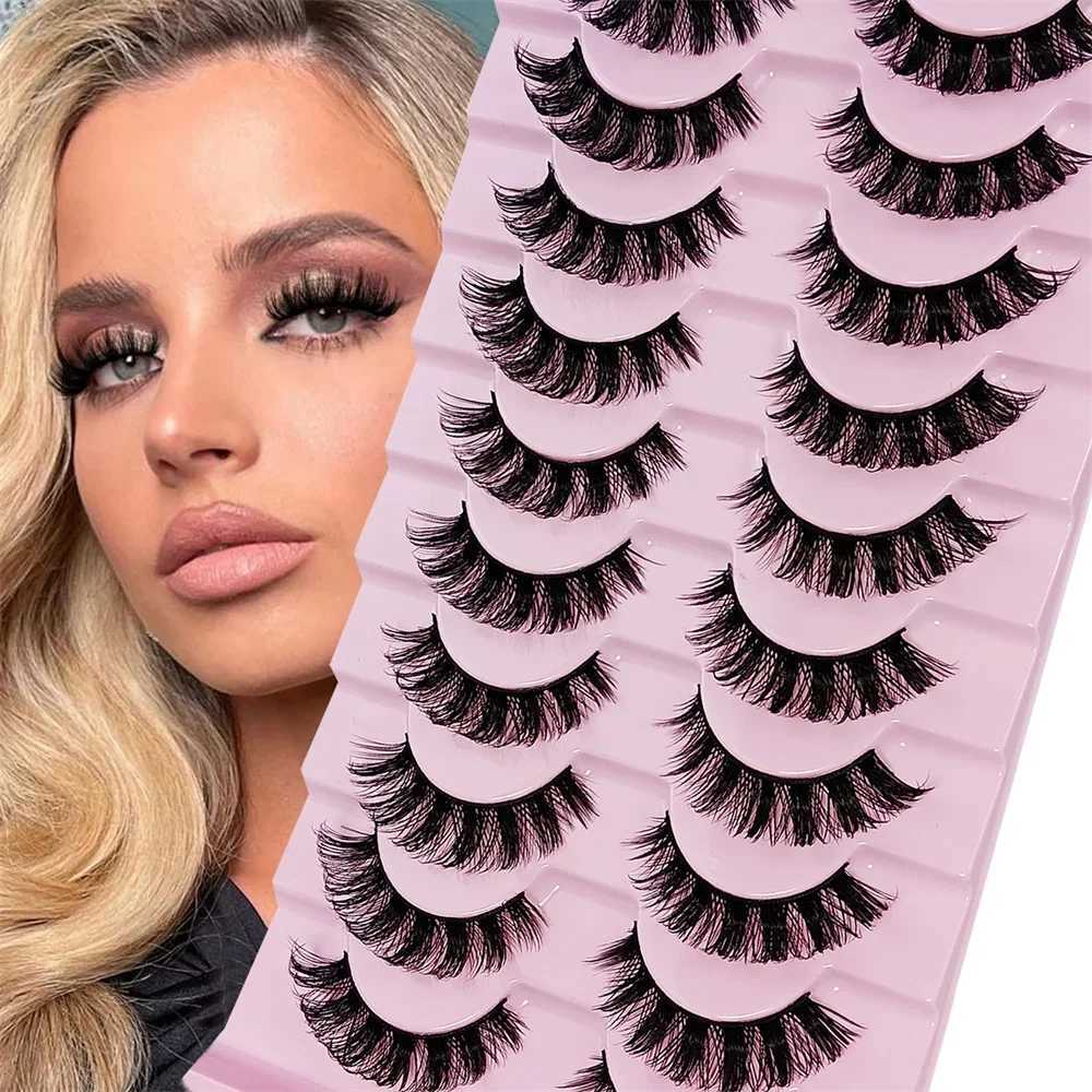 10 Pairs DD Curl Russian Strip Lashes Fluffy Volume False Eyelashes DD Curl Dramatic Messy Faux Mink Make Up Fake LashesXJ241019