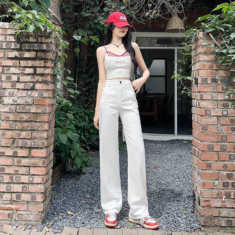 Denim Long Pant Extended Korean Trendy White High Quality Dailiy Classic Jeans Pretty Arrivals Female Trousers 241007