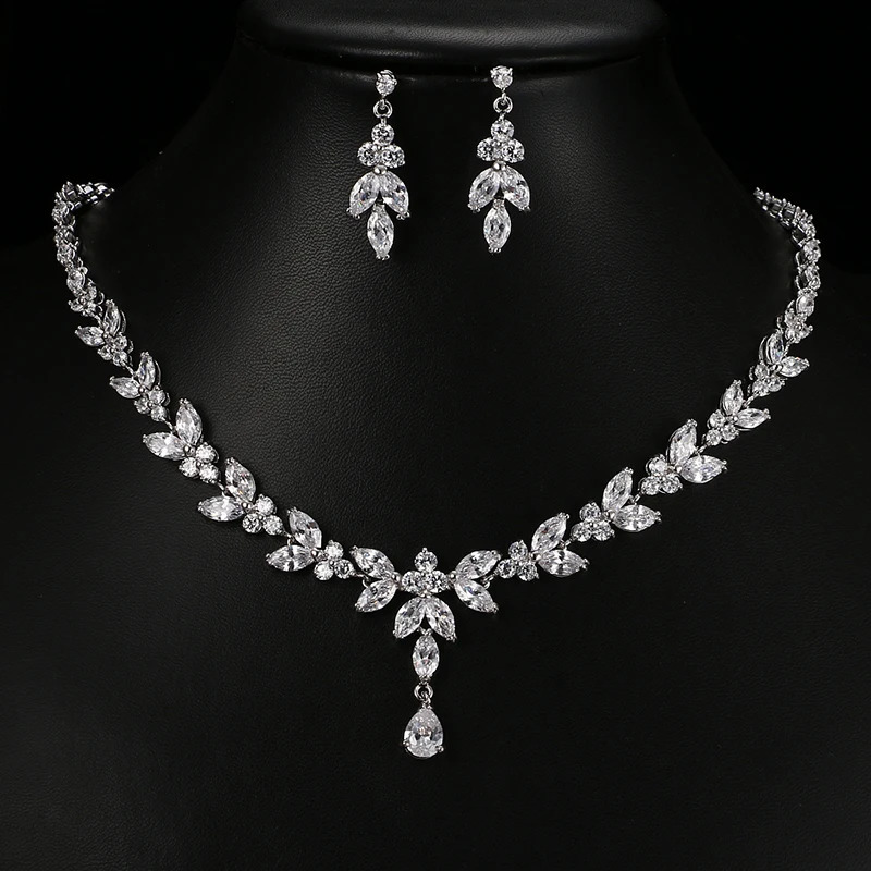 Emmaya Exquisite Womens Wedding Party Accessories Jewelry Set Cubic Zircon Stud Earrings and Necklace Gifts 241018