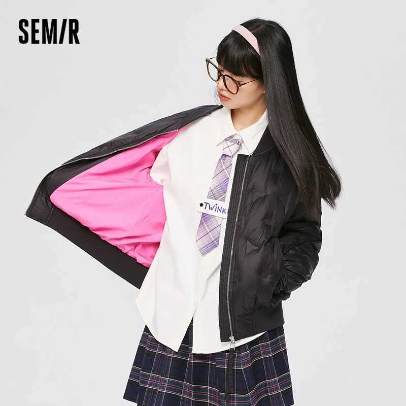 Semir Down Jacket Women Mid-Length Design Baseball Collar Loose 2022 Winter New Coat Retro FashionX241019