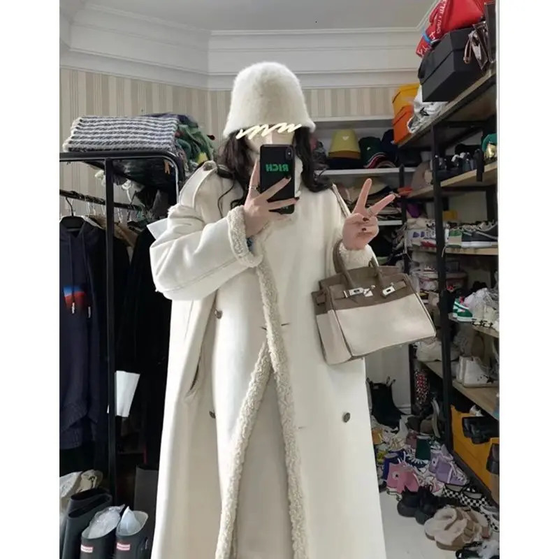 Cashmere cotton coat womens fur integrated cotton coat high-end feel medium to long Korean cotton coat 241019