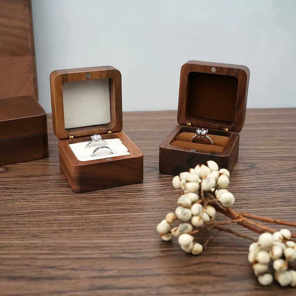 Black walnut solid ring box single double ring box earring box cufflink box vintage wooden ring box exquisite gift box W241019