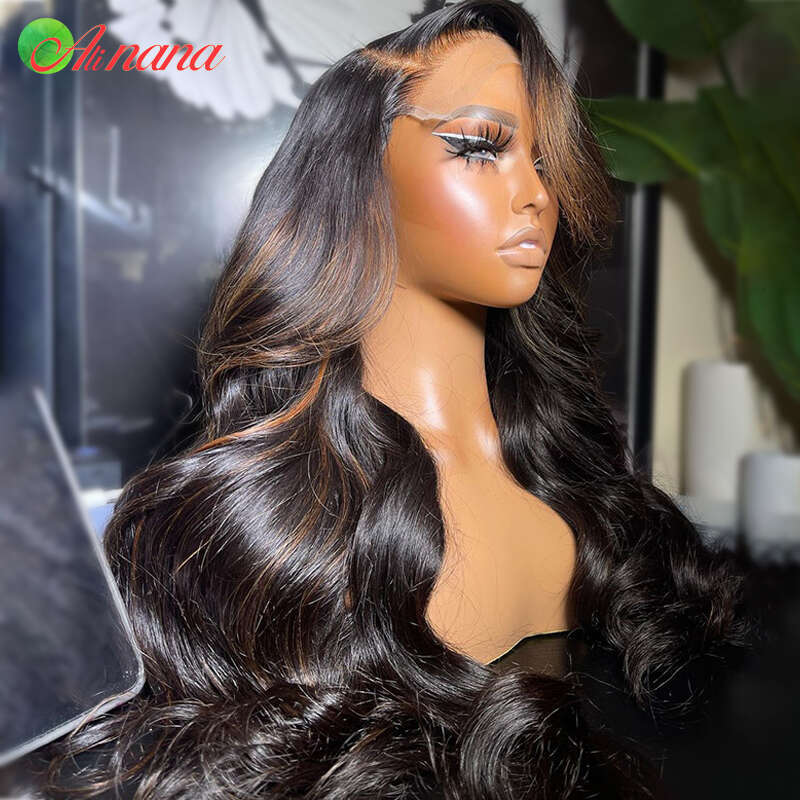 Highlights Brown Colored Body Wave 13X6 Frontal Pre-Plucked Peruvian Remy Human Hair Lace Front Wig For Black Women