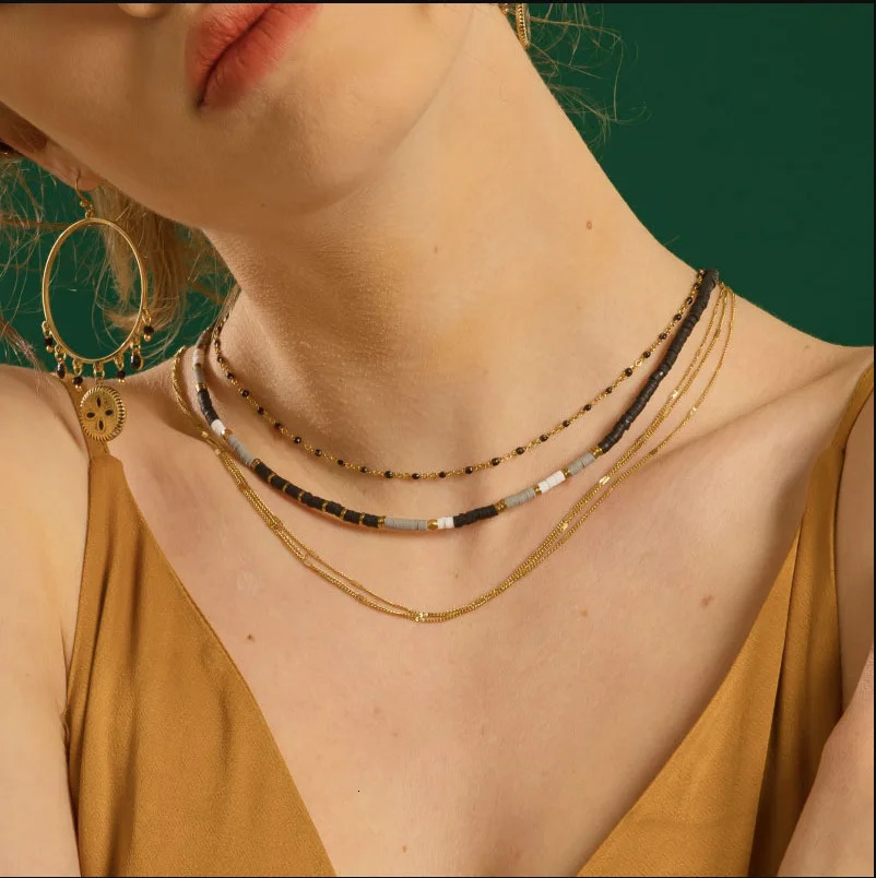 plated 14K gold small fresh elastic soft clay woven pendant necklace suitable for womens beach travel jewelry 241018