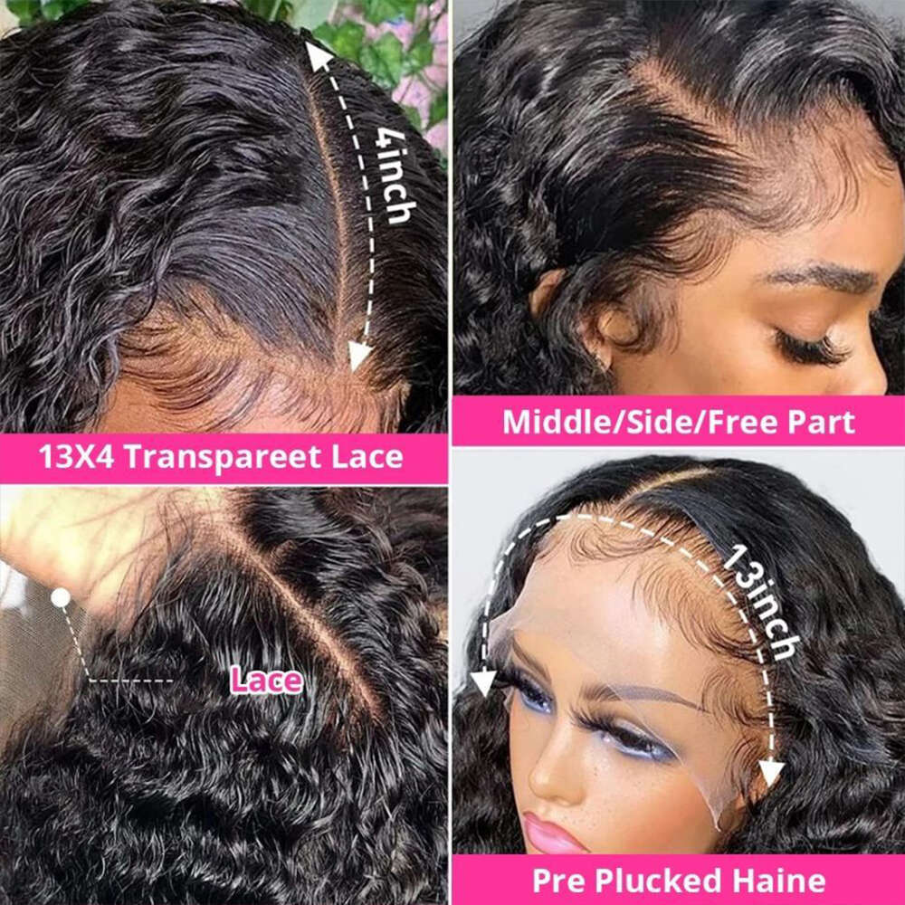 Deep Wave For Women Pre Plucked Brazilian 13x4 Lace Front Human Hair Wigs Natural Color