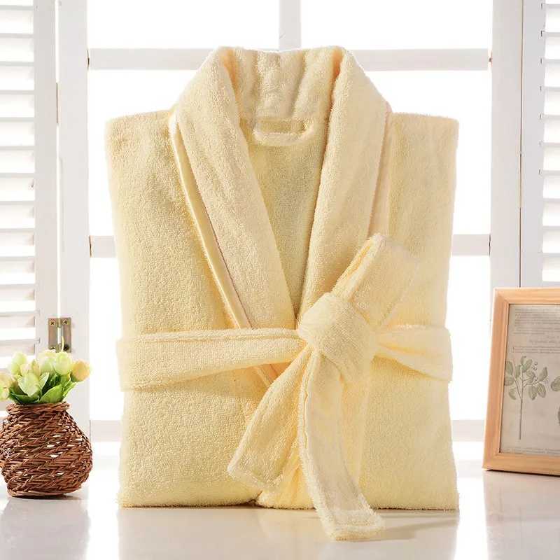 Terry Robe Men 100% Cotton Bathrobe Lovers Brown Robes Men Bathrobe Solid Towel Fleece Long Robe Sleepwear Bridesmaid Robe WhiteXJ241018