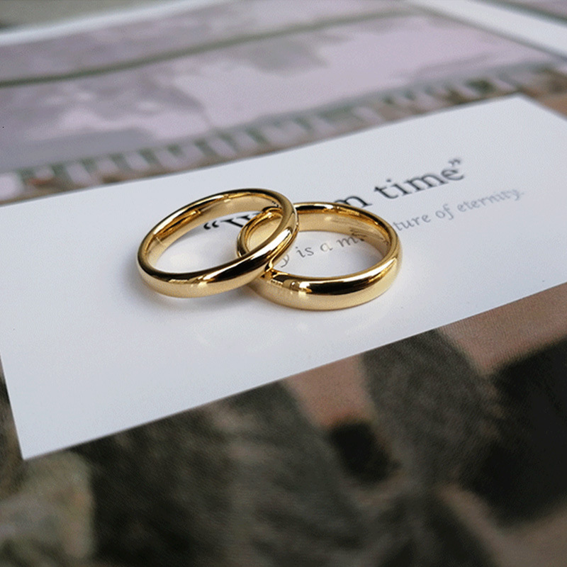 Men's and Women's Smooth Plain Tungsten Steel Couple Ring Thin Pair Ins Gold