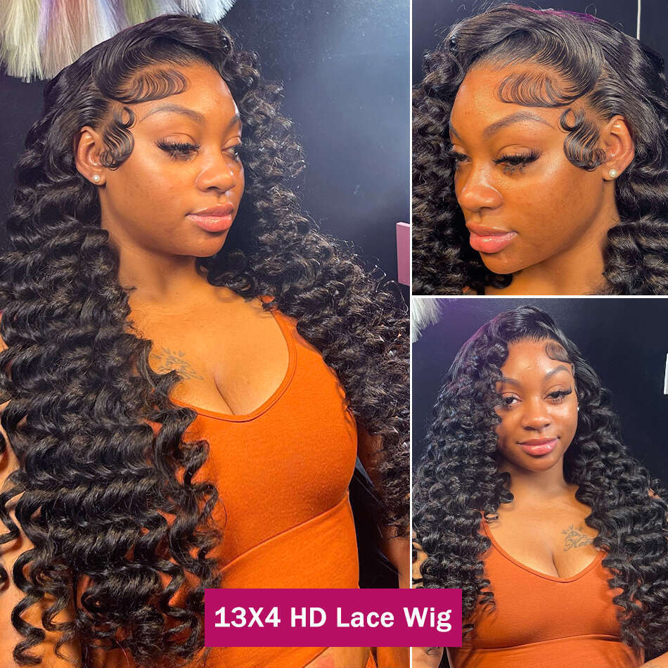 Loose Nature Deep Wave 13x6 HD For Women Brazilian Frontal Human Hair Wigs Wavy Lace Front Wig PrePlucked 250%
