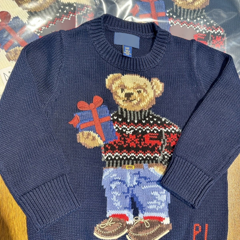 Pullover 2024 Embroidered Hoodie teddy bear round neck pullover knitwear loose autumn childrens sweater winter sweaters for boys girls parentchild w Y241115