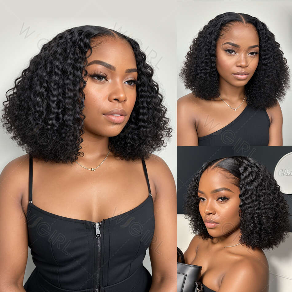 250 Density 13X4 HD Transparent Curly Short Bob Wear And Go Human Hair Wigs Deep Wave 13X6 Lace Frontal 5X5 Glueless Closure Wig