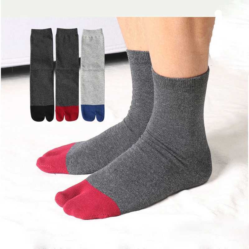 5 Pairs Autumn Winter Tabi Two Toe Socks Japanese Style Sweating Mid-tube Geta Sock Men Solid Black White 2 Finger Clogs SocksXJ241019