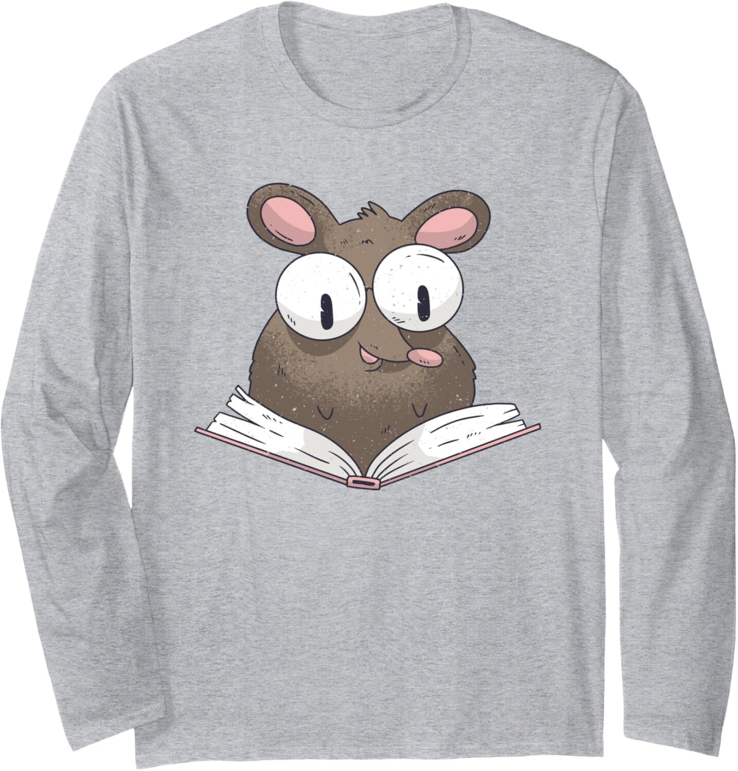 Long Sleeve Shirts for Men sweatshirt Vintage Book Rat Reader Mouse Bookworm Reading Lovers Gift Long Sleeve Streetwear Casual tops clothes
