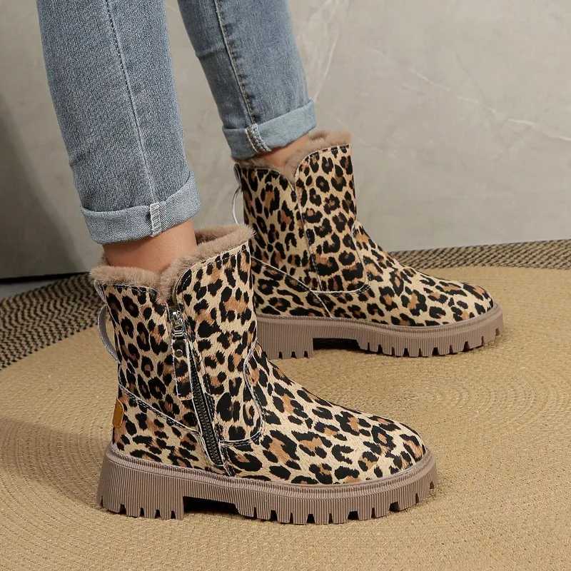 2023 Zipper Womens Boots Fashion Leopard print Daily Boots Womens Hot Selling Round Toe Platform Keep Warm Mid calf Y241019