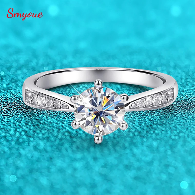 Smyoue Real 0.5-3CT Womens Wedding Ring Pure Silver Round Shining Diamond Card Engagement Ring Gift 241007