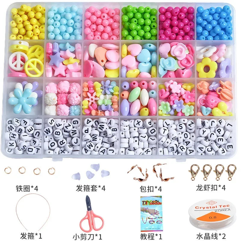 3-7mm DIY Handmade Bead Set Charm Elastic String Jewelry Making Bracelet Set Childrens Game Girl Toy 5-7-8 Years 241018