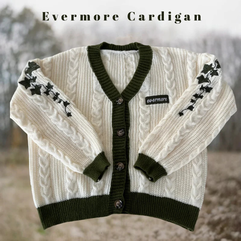 3XL Evermore cardigan wool womens vine embroidered sweater fashionable floral folk knitted cardigan wool sweater plus size letter patch sweater 241019