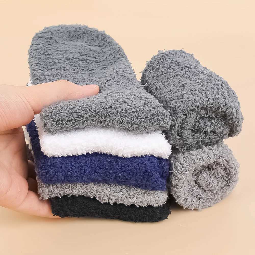Wen Winter Warm Thicken Socks Fashion Coral Fleece Fluffy Solid Color Loose Sleep Male Bed Short Socks Calcetines Good QualityXJ241019